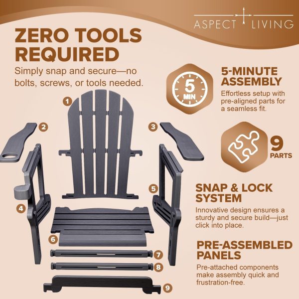 Adirondack Chairs - HDPE Weather Resistant, No Tools and Hardware Required 5-Minute Assembly, Patio, Firepit or Lawn Chairs, Black - Image 7