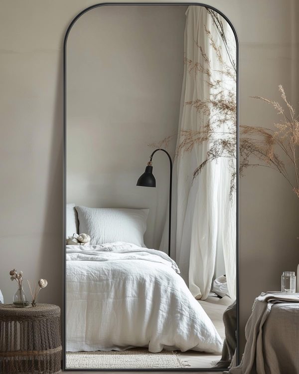 Antok Full Length Mirror, 76"x34" Floor Mirror Freestanding, Arched Floor Standing Large Mirror Full Body Mirrors with Stand for Bedroom, Hanging Mounted Mirrors for Living Room, Black - Image 3