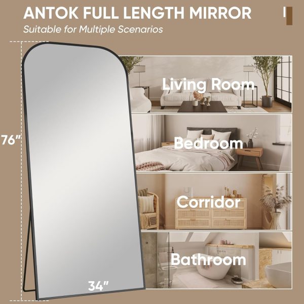 Antok Full Length Mirror, 76"x34" Floor Mirror Freestanding, Arched Floor Standing Large Mirror Full Body Mirrors with Stand for Bedroom, Hanging Mounted Mirrors for Living Room, Black - Image 4