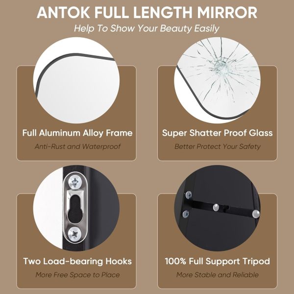 Antok Full Length Mirror, 76"x34" Floor Mirror Freestanding, Arched Floor Standing Large Mirror Full Body Mirrors with Stand for Bedroom, Hanging Mounted Mirrors for Living Room, Black - Image 5