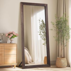 Rustic Farmhouse Full Length Mirror, 71"x32" Wood Frame Floor Mirror, Free Standing or Leaning Wall, Full Body for Bedroom Living Room Cloakroom, Brown