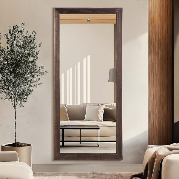 Rustic Farmhouse Full Length Mirror, 71"x32" Wood Frame Floor Mirror, Free Standing or Leaning Wall, Full Body for Bedroom Living Room Cloakroom, Brown - Image 3