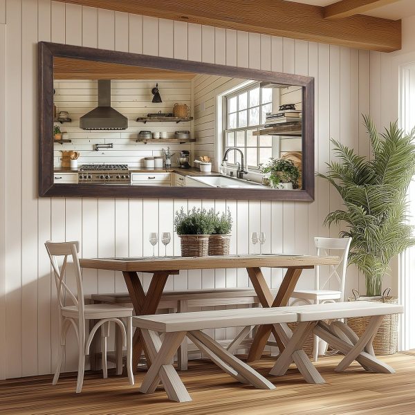 Rustic Farmhouse Full Length Mirror, 71"x32" Wood Frame Floor Mirror, Free Standing or Leaning Wall, Full Body for Bedroom Living Room Cloakroom, Brown - Image 4