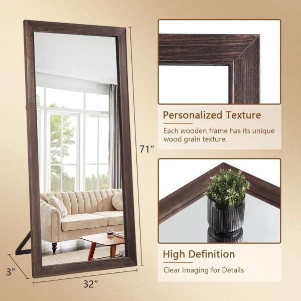 Rustic Farmhouse Full Length Mirror, 71"x32" Wood Frame Floor Mirror, Free Standing or Leaning Wall, Full Body for Bedroom Living Room Cloakroom, Brown - Image 5