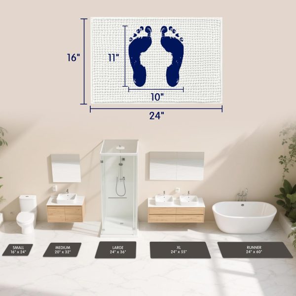 SUBRTEX Bathroom Rugs Chenille Bath Rug Soft Short Plush Bath Mat Soft Shower Mat Water Absorbent Shower Mat Quick Dry Machine Washable(White,16" x 24") - Image 3