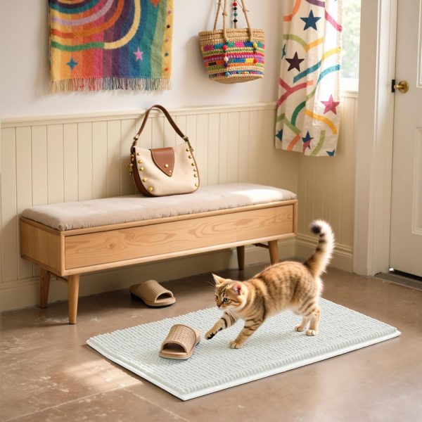 SUBRTEX Bathroom Rugs Chenille Bath Rug Soft Short Plush Bath Mat Soft Shower Mat Water Absorbent Shower Mat Quick Dry Machine Washable(White,16" x 24") - Image 4
