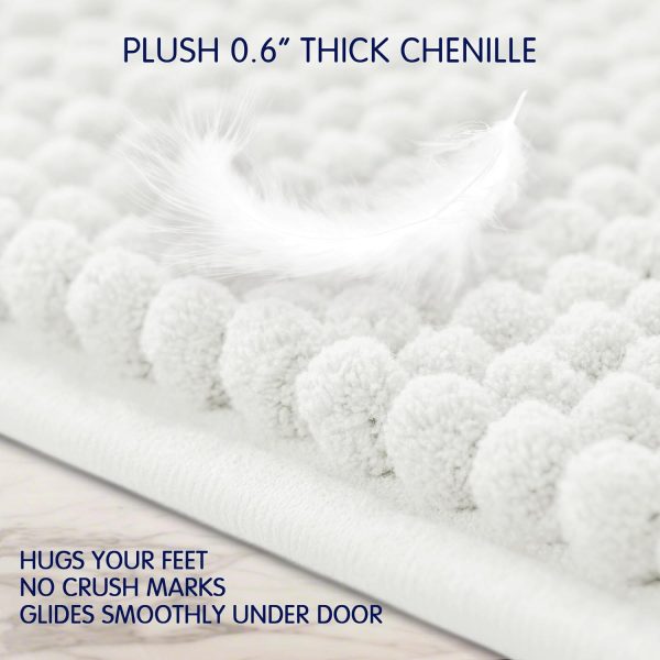SUBRTEX Bathroom Rugs Chenille Bath Rug Soft Short Plush Bath Mat Soft Shower Mat Water Absorbent Shower Mat Quick Dry Machine Washable(White,16" x 24") - Image 7
