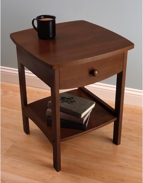 Winsome 22 x 18 x 18-Inch Wood Curved End Table/Night Stand with One Drawer, Brown (94918) - Image 2