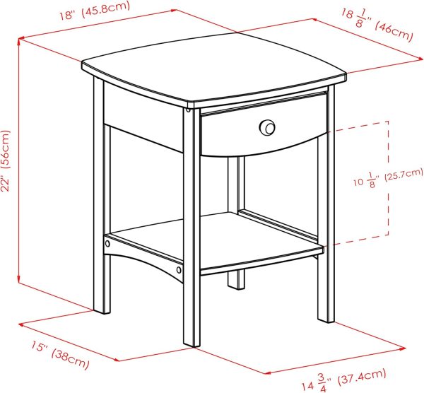 Winsome 22 x 18 x 18-Inch Wood Curved End Table/Night Stand with One Drawer, Brown (94918) - Image 3