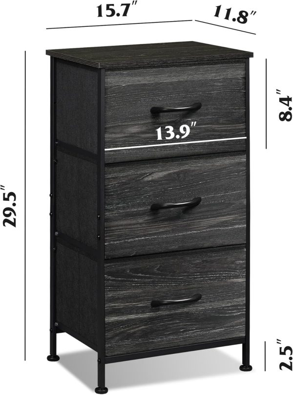 WLIVE Nightstand with 3 Drawers, Fabric Dresser, Organizer Unit, Storage Dresser for Bedroom, Hallway, Entryway, Closets, Steel Frame, Wood Top, Easy Pull Handle, Charcoal Black Wood Grain Print - Image 3